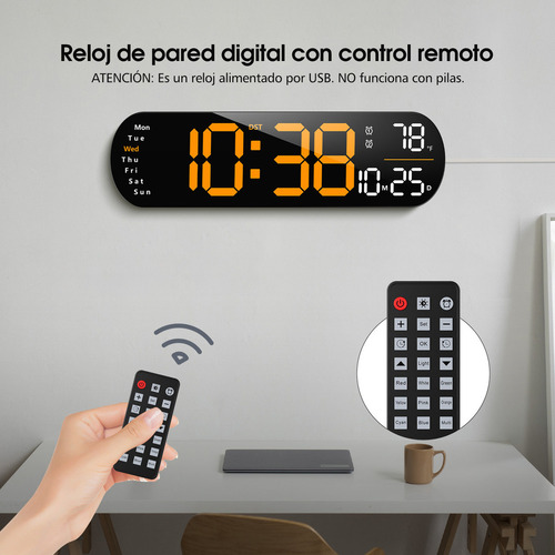 Reloj Digital De Pared Led 13 Pulgadas Con Control Remoto