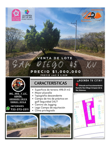 Venta Lote San Diego 45 Mz Xv Sobre Avenida Principal Con Todos Los Servicios Y Proyecto Incluído En Fracc Rancho San Diego Ixtapan De La Sal Edomex