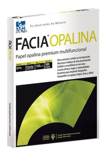 Papel Facia Opalina Blanco 120 Gr Carta - Paquete 100 Hojas