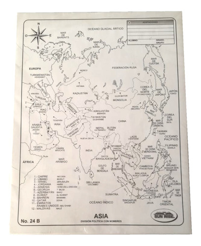 Mapa Asia División Política Con Nombres T/carta C/100 Pzs