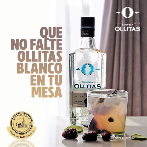 Tequila Ollitas Blanco Triple Destilado 100% Agave