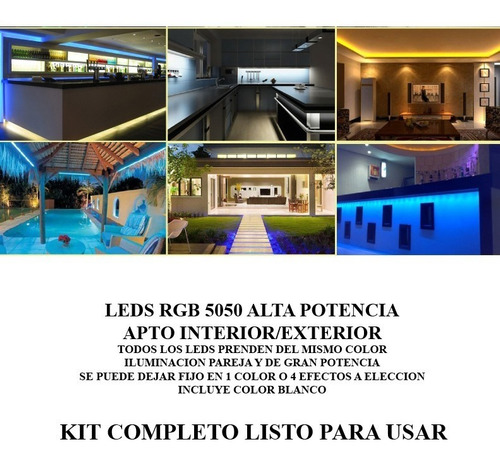 Imagen 5 de 10 de Tira Luces Led 5050 Rgb Exterior Control + Fuente Kit 5 Mts