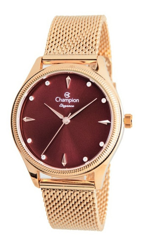 Relógio Champion Feminino Cn24379i Elegance Rose Com Pedras