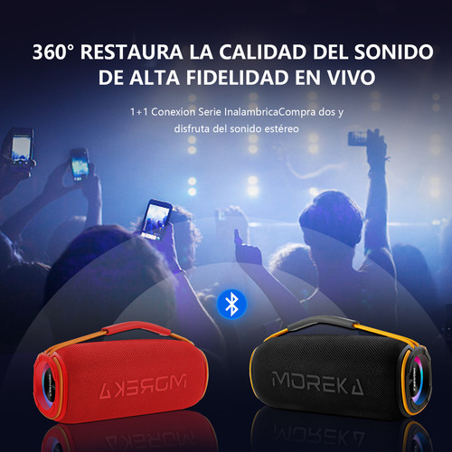 Moreka-368 Bocina Bluetooth, 20w Altavoz Bluetooth Portátil Ipx6 Impermeable, Luces Rgb, Sonido Estéreo Tws,bluetooth 5.3 Para Camping, Viajes Al Aire Libre, Fiesta, Hogar-gris