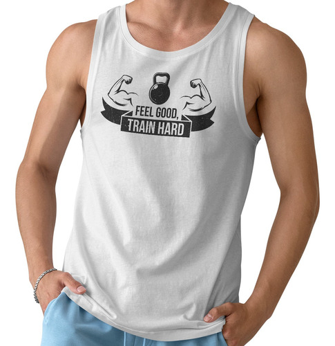 Camiseta Tank Top Sin Mangas Estampada Hombre Gym Train Hard