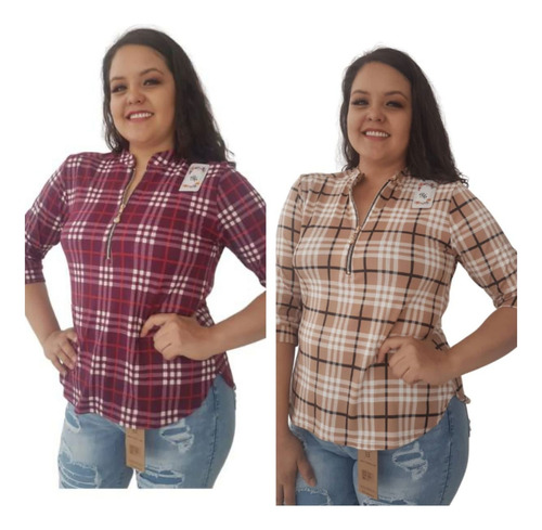 Blusa Yo M686 Cuadros Talla Extra Estirable Casual O Vestir