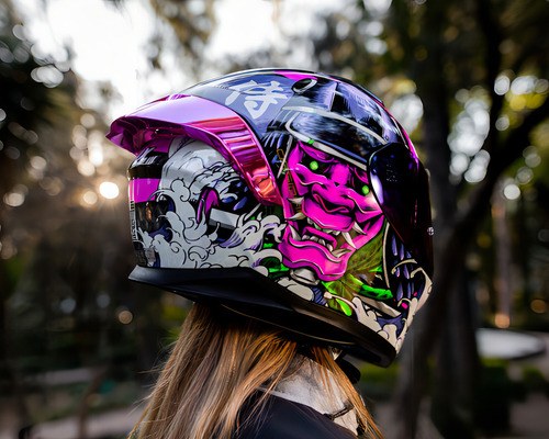 Hax Helmets. Casco Integral Dot Ece. Modelo Obsidian Samurai Color Fucsia Tamaño del casco XL-Extra Grande