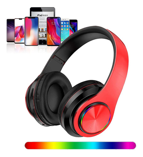 Auriculares Bluetooth Sobre Oreja, Luces Led Colores, Graves