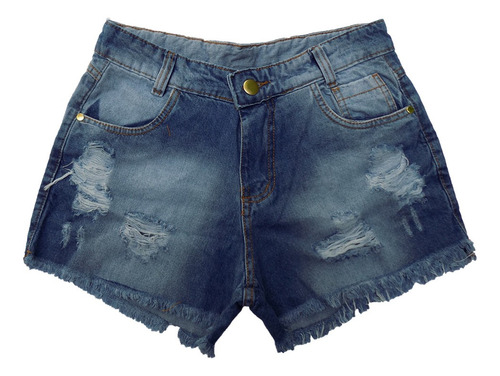 Imagem 1 de 2 de Short Jeans Feminino Destroyed Rasgado Folgadinho