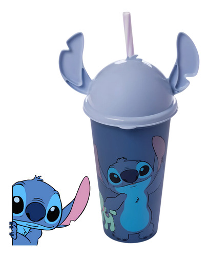 Copo Stitch Com Tampa E Canudo 500ml Bpa Free