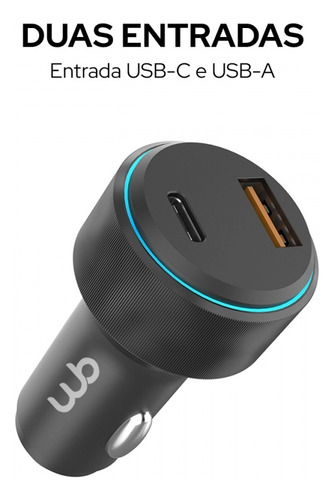Carregador Veicular Usb-c E A Wb Turbo 48w Preto