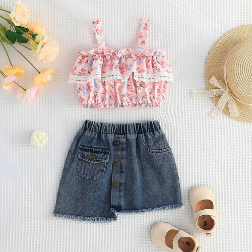 Conjunto De Camisola Con Estampado Floral Y Falda Para Bebés Rosa 18-24 M