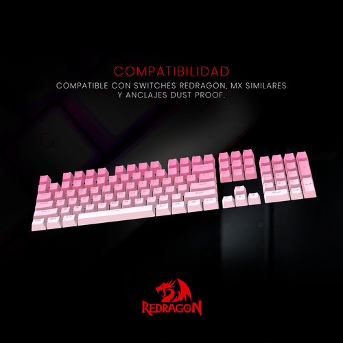 Teclas Gamer Redragon A133 Degradado Rosa Blanco Ingles Idioma Inglés US