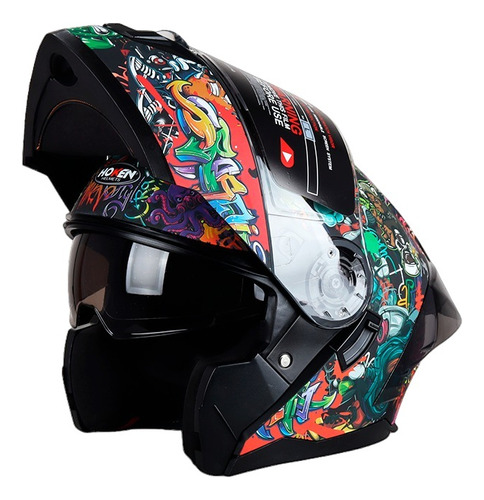  Casco De Moto Hoken Certificado Doble Visor Habatible