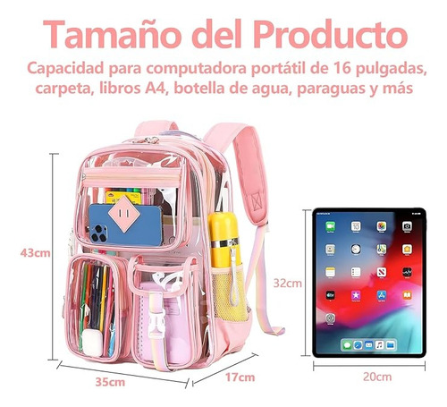 Mochila Transparente, Mochila Escolare Para Jóvenes Y Niños Color Rosa