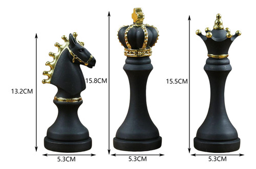 3 Estatuas De Ajedrez Internacionales, Piezas De Negro