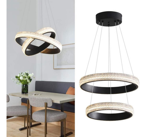 Lámpara De Techo Candelabro Moderno Diseño Aros Color Negro
