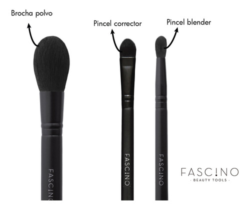 Imagen 4 de 7 de Set 7 Brochas Y Pinceles De Maquillaje Caja Metálica Fascino