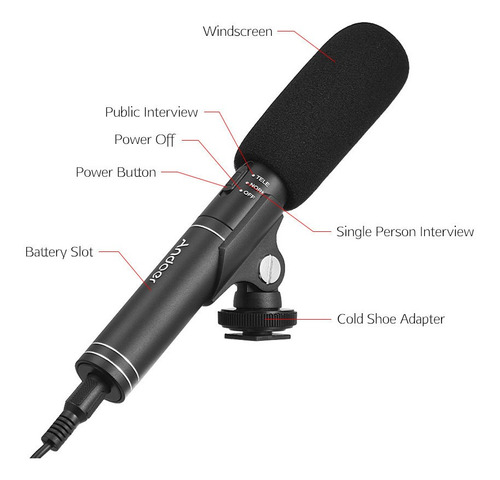 Microfone De Entrevista Profissional Andoer Comutável