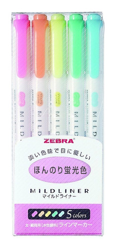 Kit 5 Canetas Marca Texto Zebra Mildliner Importado Japão Ro