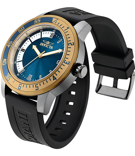 Invicta ® reloj Mano Hombre 45mm Acero Inox. Silicona 35779 Color de la correa Negro / Black Color del bisel Dorado / Gold Color del fondo Oscuro / Dark