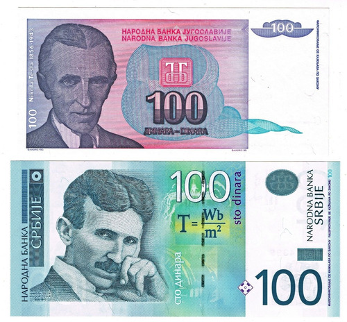2 Billetes De Tesla De 100 Dinares Cu De Yugoslavia Y Serbia