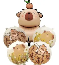 Comprar Kit De 5 Globos Metálicos Capibara Café\u002F Capibara  Con Naranja En La Cabeza Capibara Con Naranja