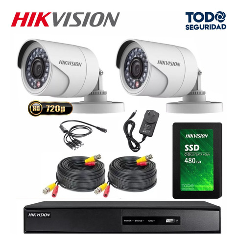 Imagen 3 de 10 de Kit Seguridad Cctv Dvr 4ch Hikvision 720p Hd Tvi Turbo + Disco + 2 Camara Infrarroja 1mp