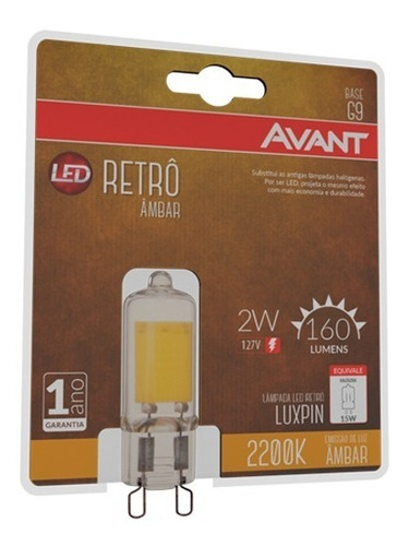 Lâmpada De Led Avant Luxpin Retrô G9 2w 127v 2200k Âmbar Cor da luz Branco-quente 110V/220V