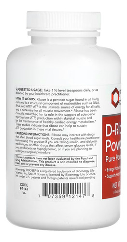 D-ribose Em Pó Protocol 227 G Puro Importado