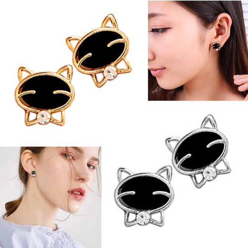 2 Pares De Aretes Para Dama Forma De Gato Negro Moda Vintage