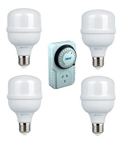 Lampara Led Indoor Cultivo Galponera 35w Kit X4 Timer