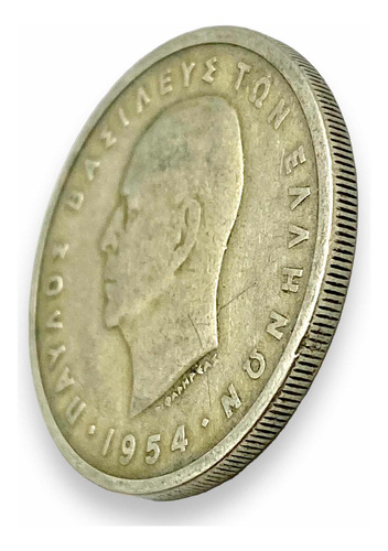 Moneda Antigua De Grecia De 5 Dracmas Año 1954 (Usado)