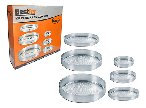 Kit Peneira Aço Inox Com 6 Peças Uso Profissional Domestico