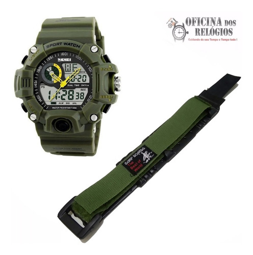 Pulseira Relogio Skimei 1029 Vr Nylon Verde Frete Grátis