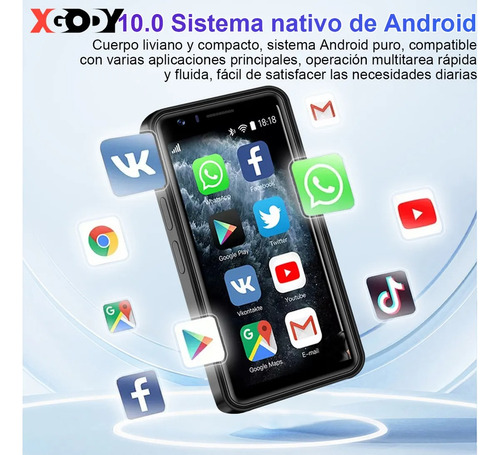 Mini Smartphone Xgody I15pro 3.5inch 3g Dual Sim 4 Gb Ram Y 32 Gb Rom Android10 Mini Teléfono Inteligente 3000mah Con Desbloqueo Facial Negro