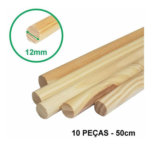 Barra plana de madera de pino con 10 varillas, 12 mm x 50 cm
