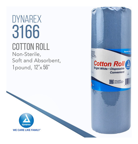 Rollo De Algodón Dynarex, Absorbente Suave, No Estéril, 12 X