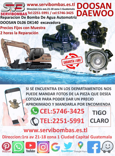 Bombas De Agua Automotrices Doosan Daewoo Dl06 Dx140 Excavad