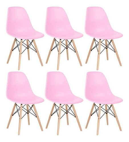 6 Cadeiras Charles Eames Wood Jantar Cozinha Dsw   Cores  Cor da estrutura da cadeira Rosa-claro