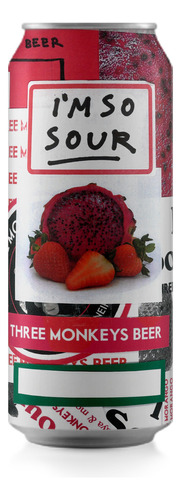 Cerveja Three Monkeys I'm So Sour Com Pitaya E Morango 473ml