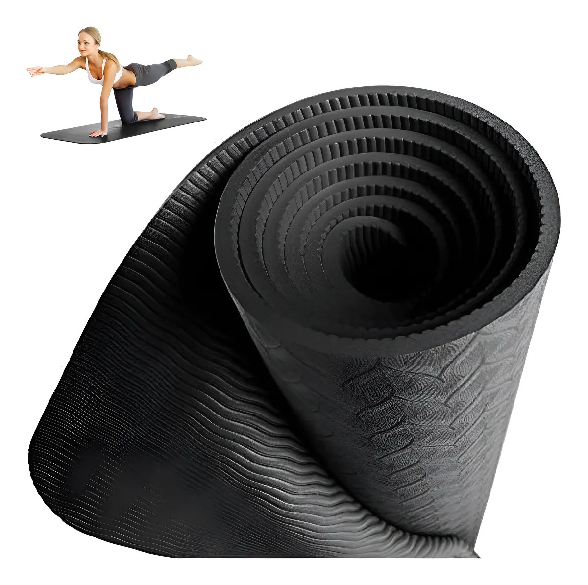 Sportisimo Tapete de Yoga y Pilates | Yoga Mat | TPE Doble Capa 6mm · 183x61cm · Antideslizante | Con Correa de Transporte | Negro