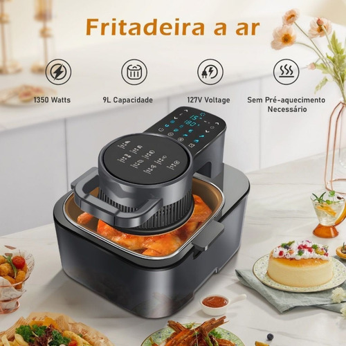 Fritadeira Air Fryer Grande Sem Óleo Ecrã Digital Lcd 8l