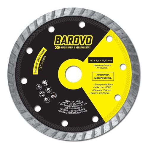Disco De Corte Turbo 180x2,4x22,23mm Mampostería Barovo