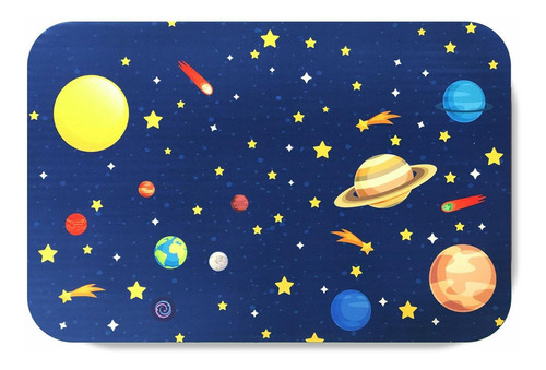 Tapete Infantil Espaço Sistema Solar Para Quarto 40x60cm Cor Azul