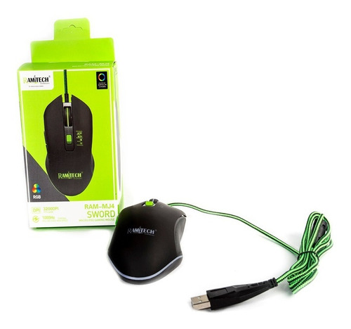 Mouse Gamer Pro Alambrico Ramitech Retroiluminado 6 Botones Color Negro