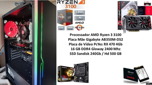 Pc Gamer Amd Ryzen 3 3100 16gb Rx 470 4gb + Brindes !!!