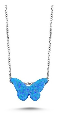 Bonito Collar De Plata .925 Con Ópalo Natural Mariposa Azul