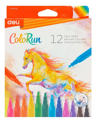 Marcadores Deli Colorun X 12 U. Colores Lavables Punta Fina