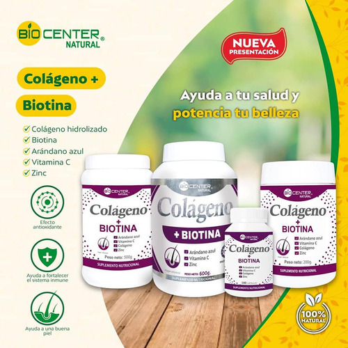 Colageno + Biotina Biocenter Natural Vit C - Zinc 1 Kg